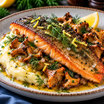 Smörstekt rödingfilé med kantareller, potatispuré och brynt citronsmör